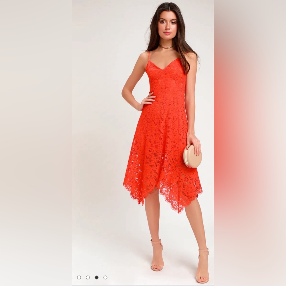 Lulus One Wish Orange Lace Midi Dress